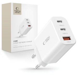 Tech-Protect NC30W įkroviklis 2x USB-C PD 30W / USB-A QC 3.0 - baltas