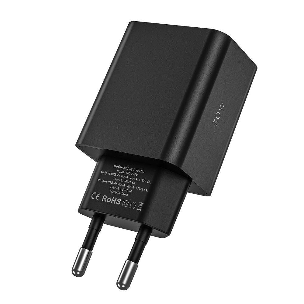 Tech-Protect NC30W įkroviklis USB-C PD 30W / USB-A QC 3.0 - juodas