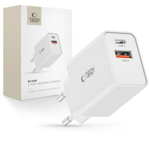 Tech-Protect NC30W USB-C PD 30W / USB-A QC 3.0 įkroviklis - baltas