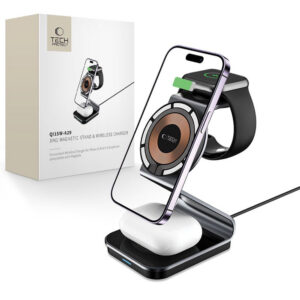 Tech-Protect QI15W-A29 3-in-1 indukcinis įkroviklis su MagSafe išmaniajam telefonui / Apple Watch / AirPods - juodas --...
