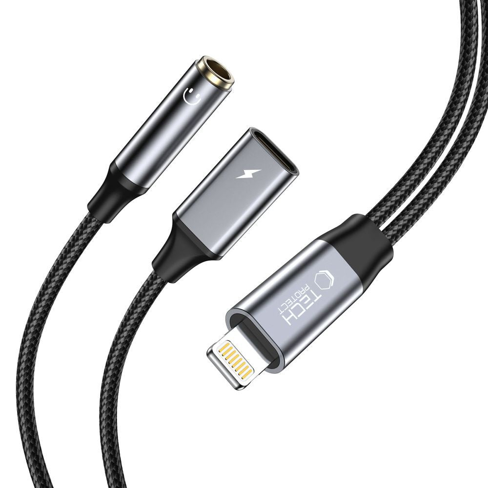 Tech-Protect UltraBoost Lightning (male) / mini jack 3.5mm (female) - Lightning (female) - juodas