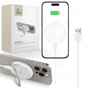 Tech-Protect QI15W-A33 indukcinis įkroviklis su MagSafe ir stovu su USB-A / USB-C laidu - baltas