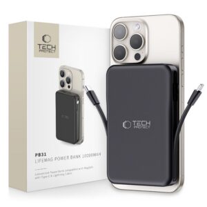 Tech-Protect LifeMag PB31 Išorinė baterija su MagSafe 10000mAh 15W USB-C / USB-A / integruoti USB-C / Lightning laidai -...