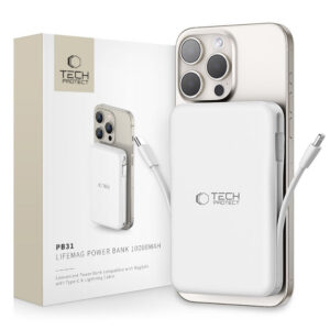 Tech-Protect LifeMag PB31 Išorinė baterija su MagSafe 10000mAh 15W USB-C / USB-A / integruoti USB-C / Lightning laidai -...