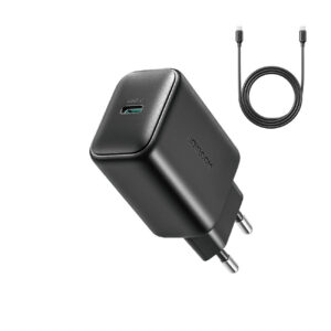 Joyroom JR-TCF23 tinklo įkroviklis USB-C 25W SFC / PPS / PD - juodas + USB-C / USB-C laidas 1m