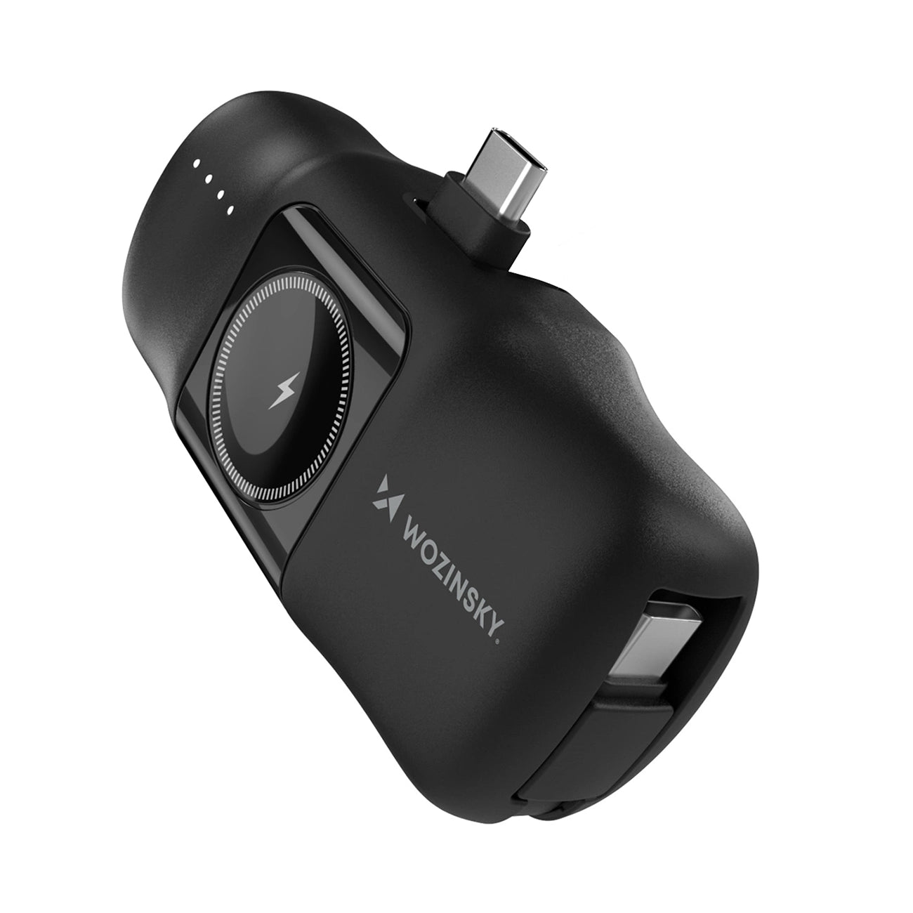 Wozinsky WF16-YCS 5000mAh 15W USB-C Mini Išorinė baterija su integruotu USB-C laidu ir Apple Watch įkrovikliu - juodas