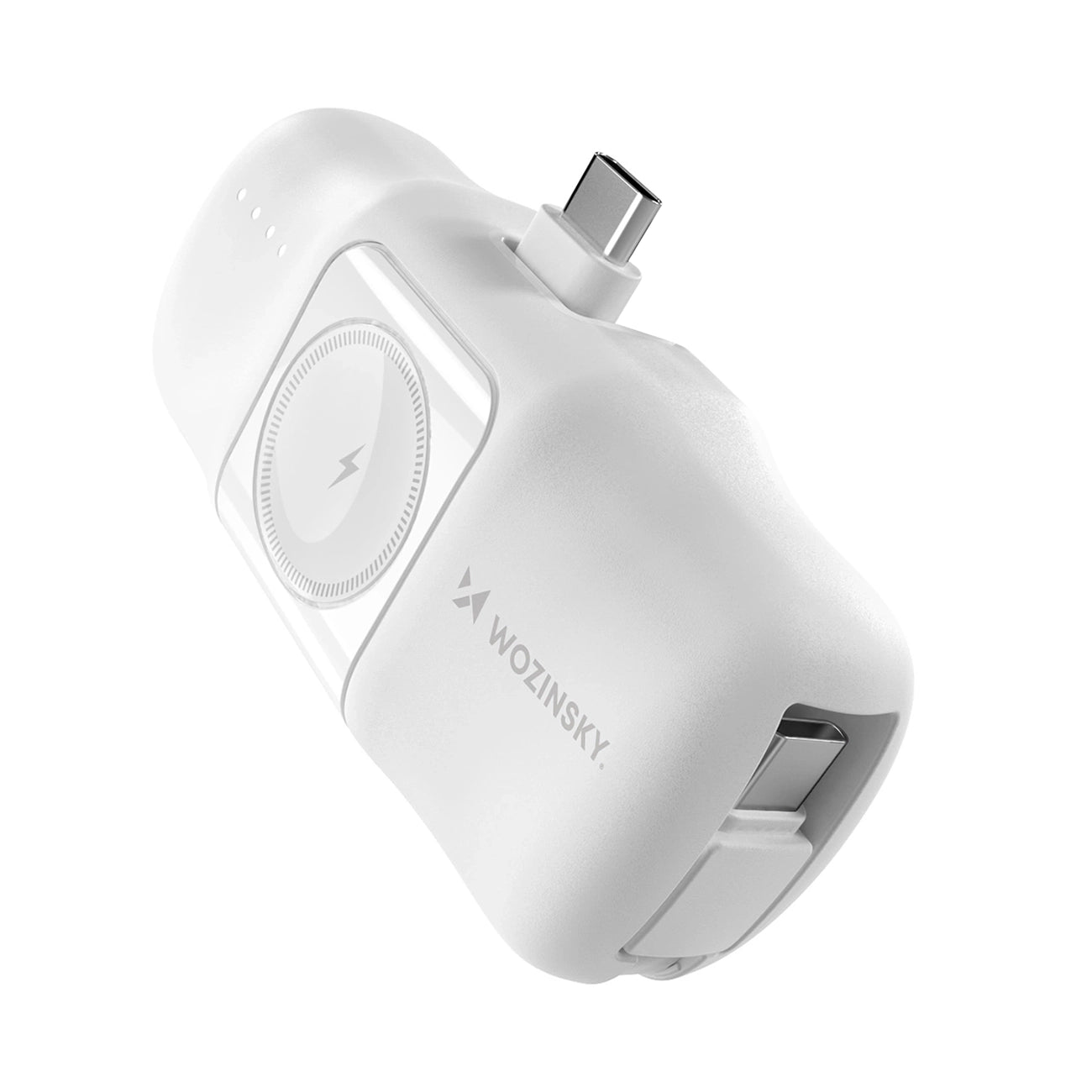 Wozinsky WF16-YCS 5000mAh 15W USB-C Mini Išorinė baterija su integruotu USB-C laidu ir Apple Watch įkrovikliu - baltas
