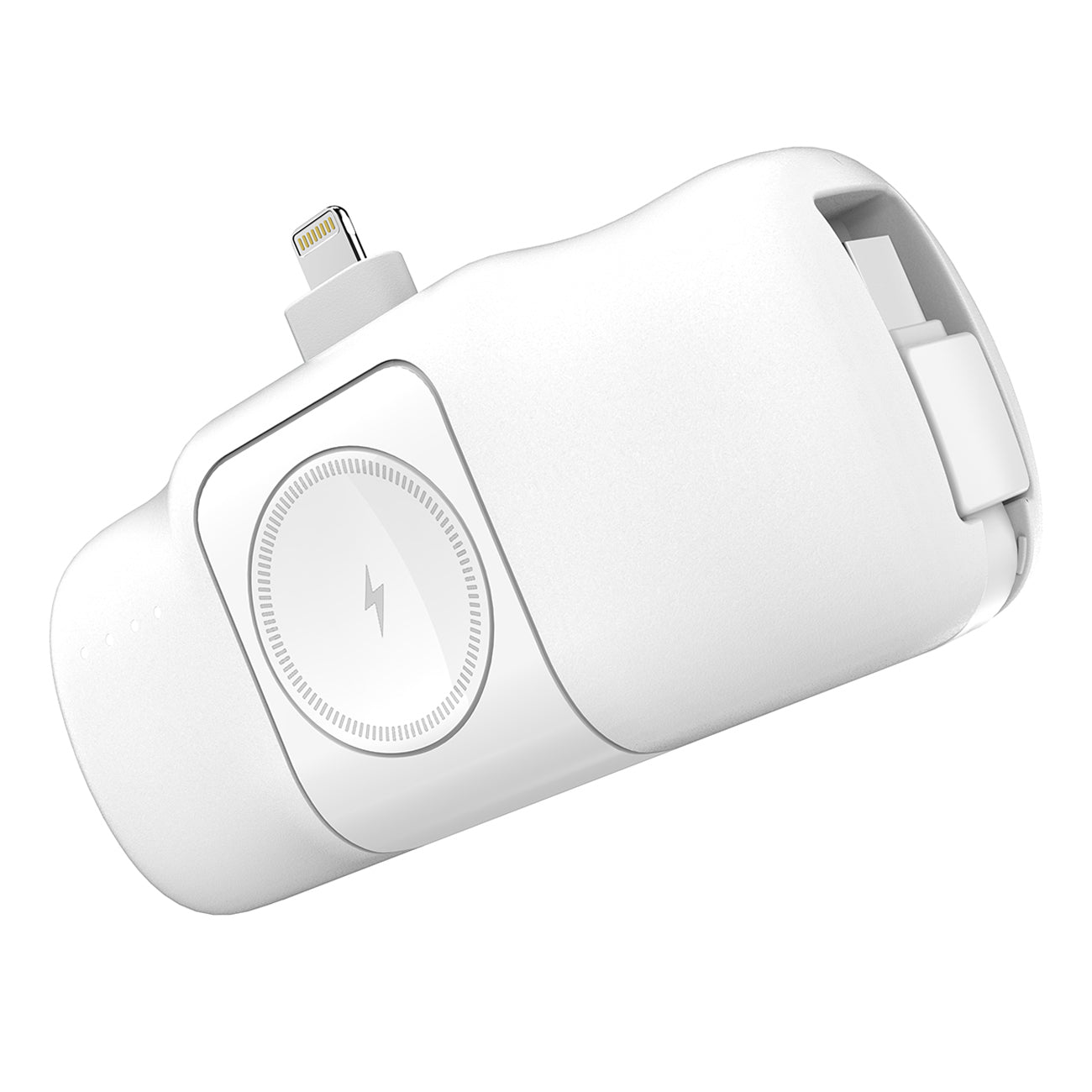 Wozinsky WF16-YLS 5000mAh 15W Lightning Mini Išorinė baterija su integruotu USB-C laidu ir Apple Watch įkrovikliu - baltas