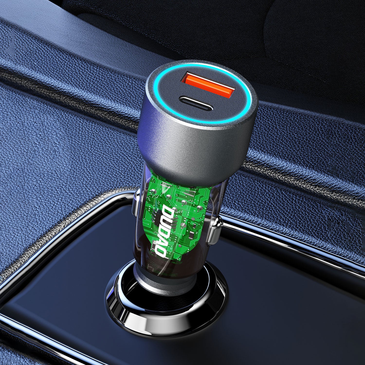 Dudao R4T 25W USB-A / USB-C automobilinis įkroviklis - pilkas