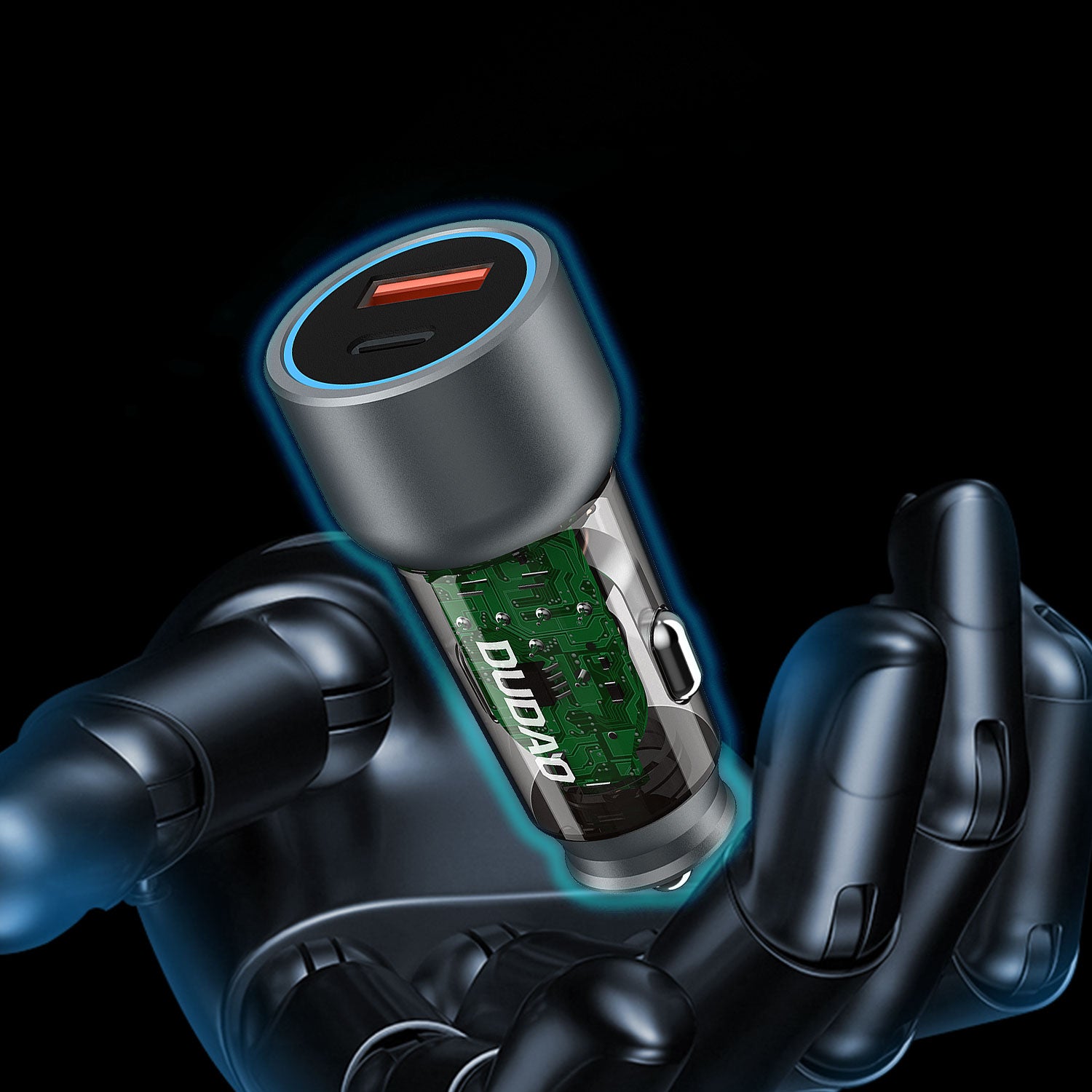 Dudao R4T 25W USB-A / USB-C automobilinis įkroviklis - pilkas