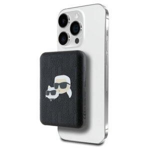 Karl Lagerfeld indukcinė išorinė baterija KLPB5FPGKSKCHK 16W 5000mAh juodas/juodas Karl&Choupette Head Pin MagSafe