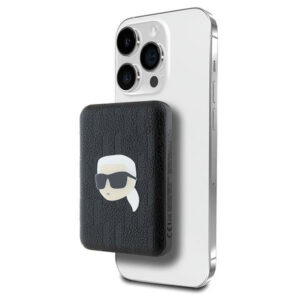 Karl Lagerfeld indukcinė išorinė baterija KLPB5FPGKSKIHK 16W 5000mAh juodas/juodas Karl Head Pin MagSafe
