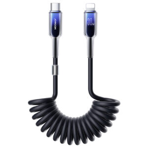 Joyroom S-A43 Crystal-Clear Series 30W USB-C - Lightning spiralinis laidas 1.5m - juodas