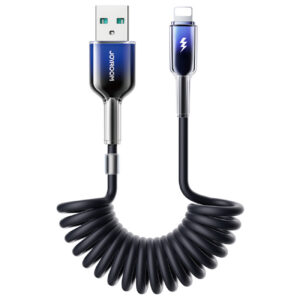Joyroom S-A43 Crystal-Clear Series 3A USB-A - Lightning spiralinis laidas 1.5m - juodas