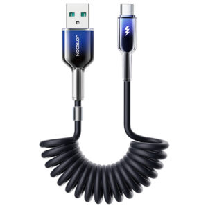 Joyroom S-A43 Crystal-Clear Series 3A USB-A - USB-C spiralinis laidas 1.5m - juodas