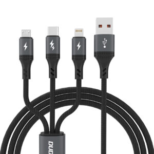 Dudao L3E 3 in 1 60W MicroUSB USB-C Lightning laidas 1.2m - juodas