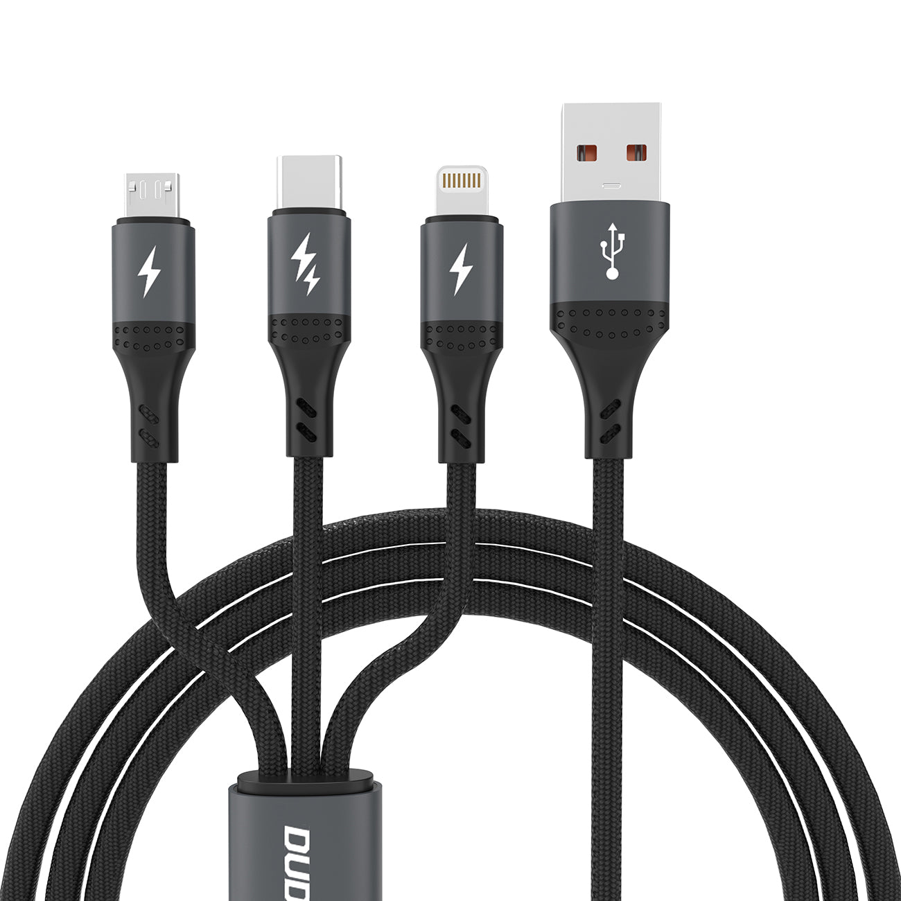 Dudao L3E 3 in 1 60W MicroUSB USB-C Lightning laidas 1.2m - juodas