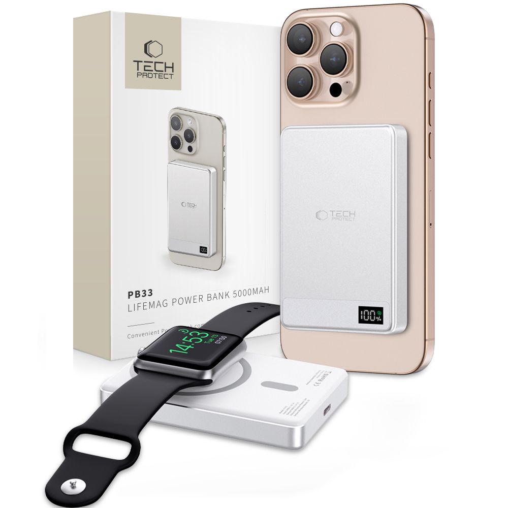 Tech-Protect išorinė baterija PB33 LifeMag MagSafe 5000mAH - sidabrinė