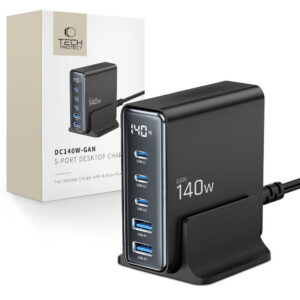 Tech-Protect DC140W-GAN 5-PORT PD140W/QC3.0 įkrovimo stotelė - juodas