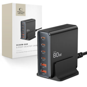 Tech-Protect DC80W-GAN 6-PORT PD80W/QC3.0 įkrovimo stotelė - juodas