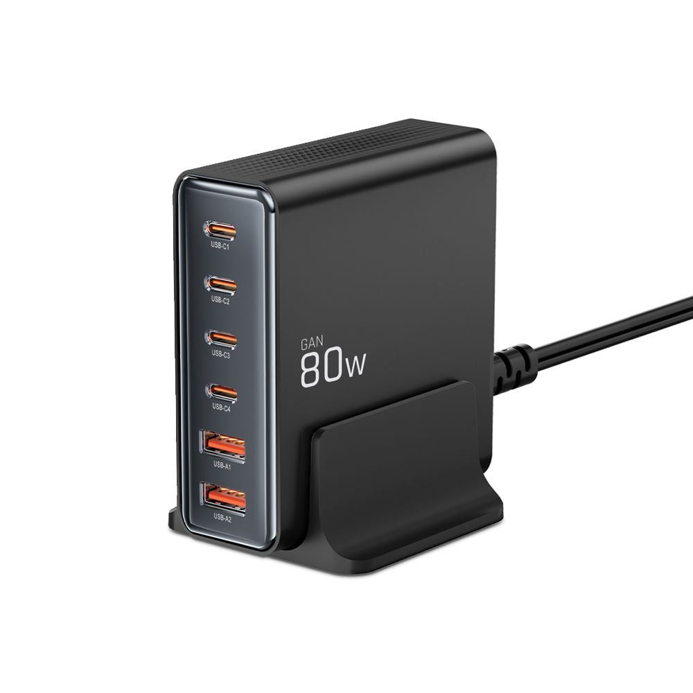Tech-Protect DC80W-GAN 6-PORT PD80W/QC3.0 įkrovimo stotelė - juodas