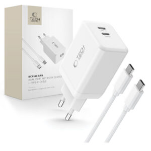 Tech-Protect NC45W-GAN 2-PORT PD45W įkroviklis + TYPE-C laidas - baltas