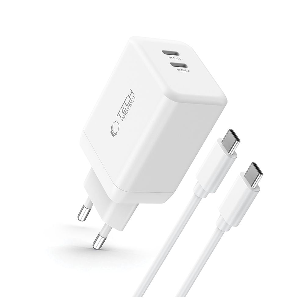 Tech-Protect NC45W-GAN 2-PORT PD45W įkroviklis + TYPE-C laidas - baltas