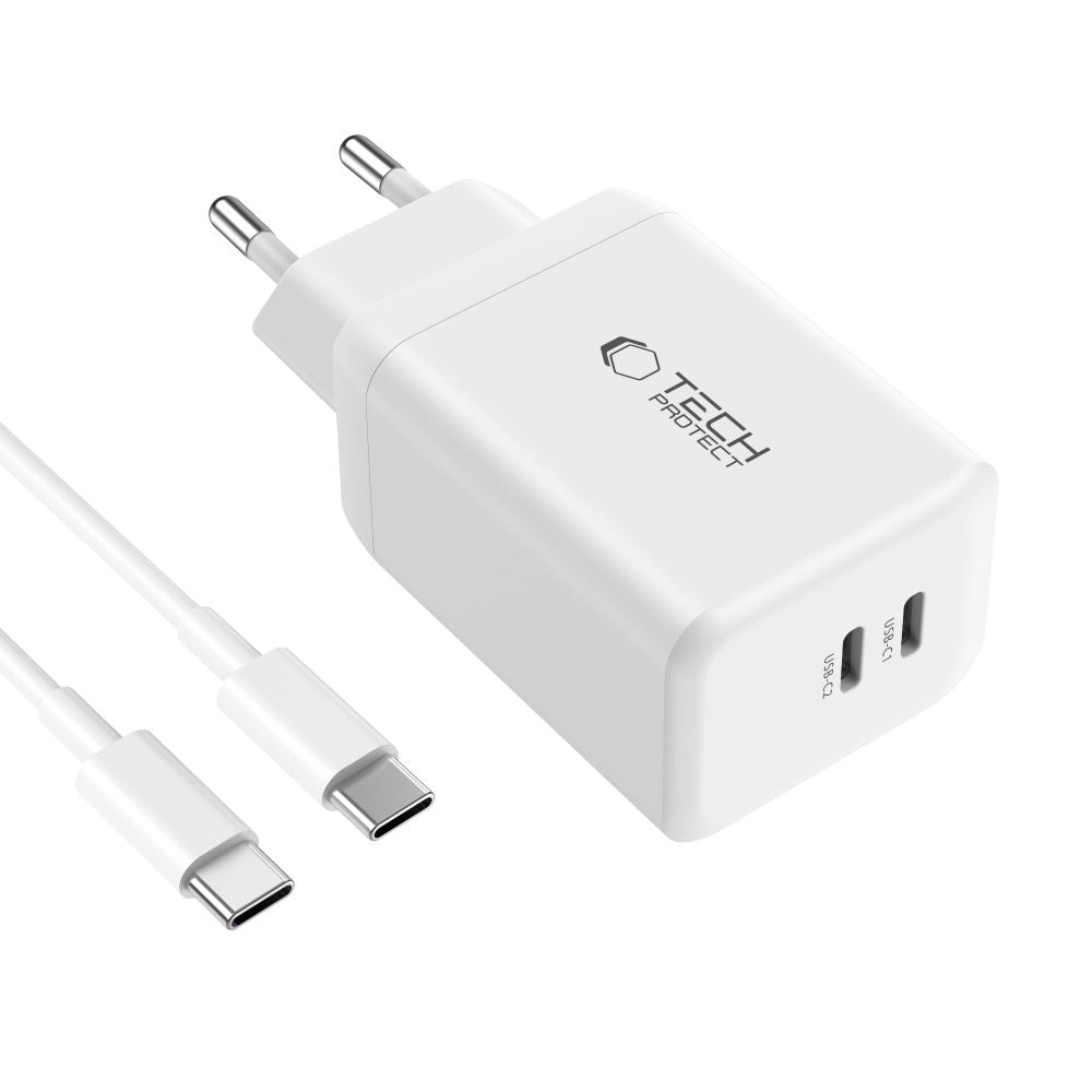 Tech-Protect NC45W-GAN 2-PORT PD45W įkroviklis + TYPE-C laidas - baltas