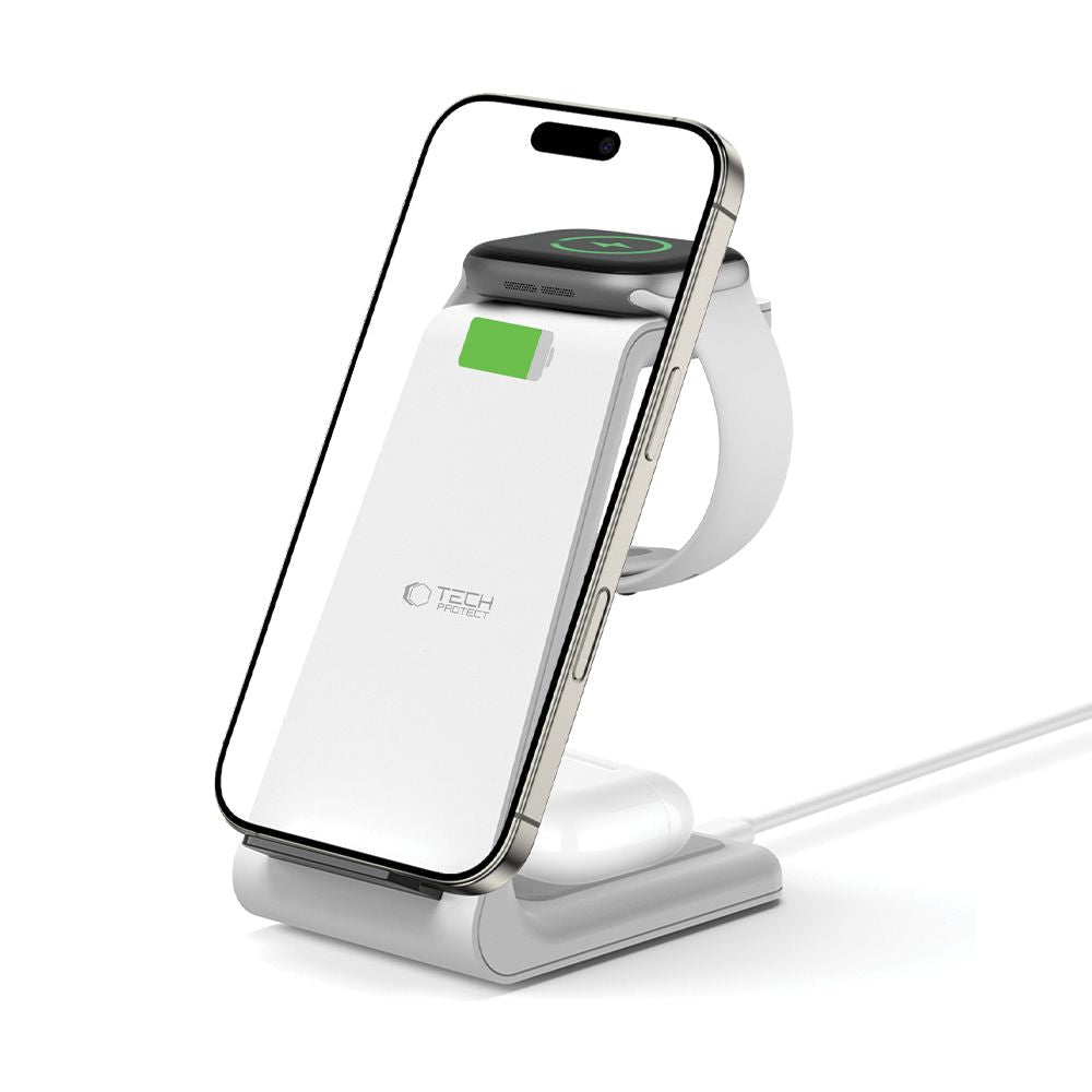 Tech-Protect QI15W-A36 3in1 įkrovimo stotelė skirta Apple - baltas