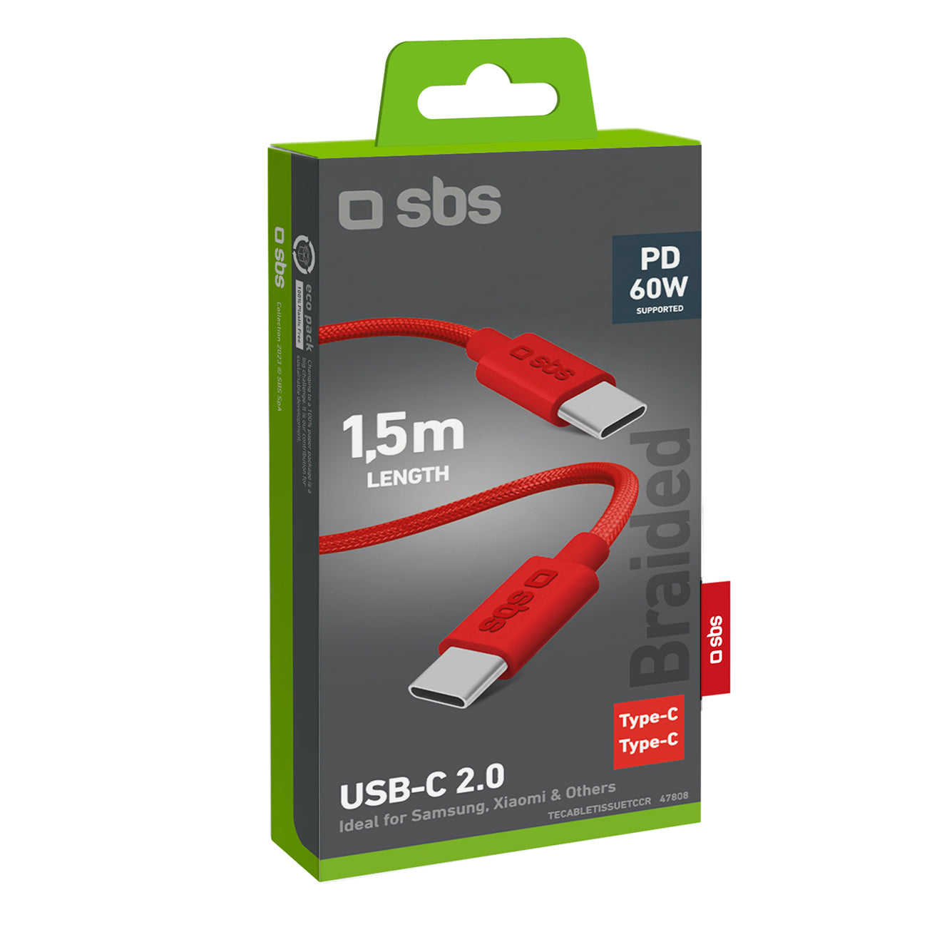 SBS TECABLETISSUETCCR USB-C - USB-C 1.5m 60W pintas laidas - raudonas
