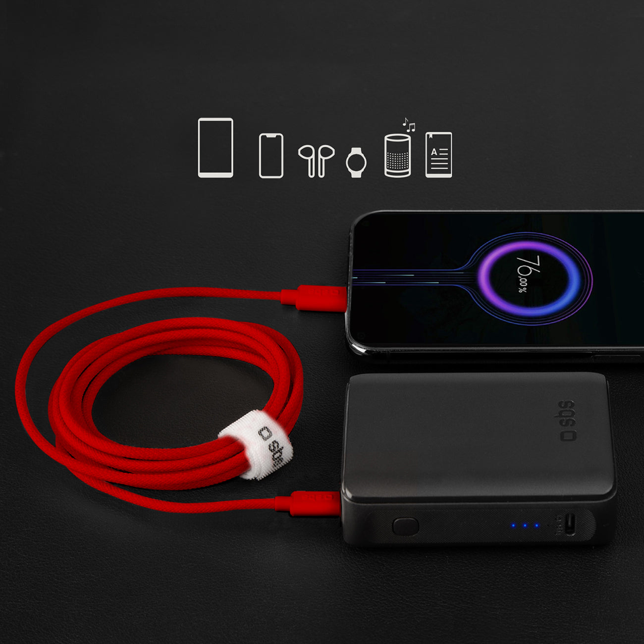 SBS TECABLETISSUETCCR USB-C - USB-C 1.5m 60W pintas laidas - raudonas