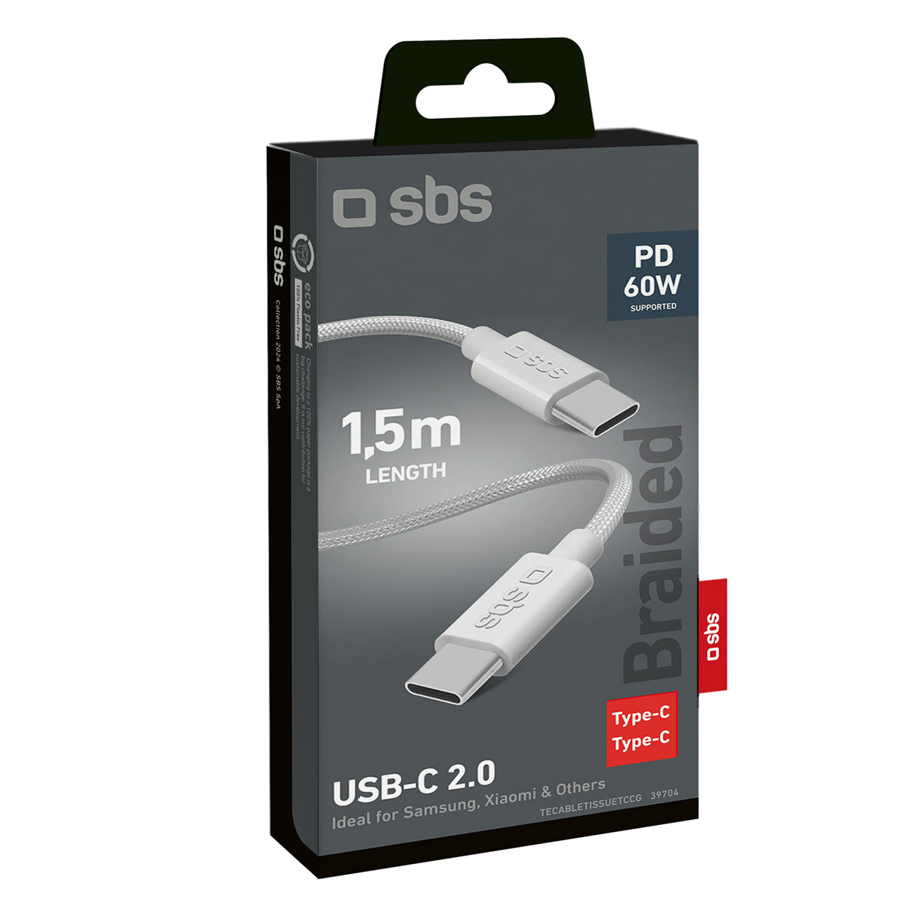 SBS TECABLETISSUETCCG USB-C - USB-C 1.5m 60W pintas laidas - pilkas