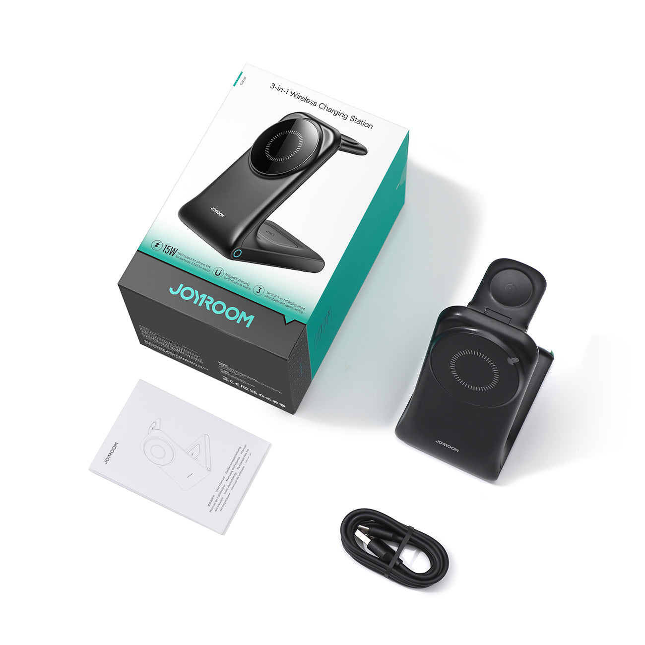 Joyroom JR-W15 belaidis įkroviklis 3 in 1 įkrovimo stotelė su MagSafe - juodas