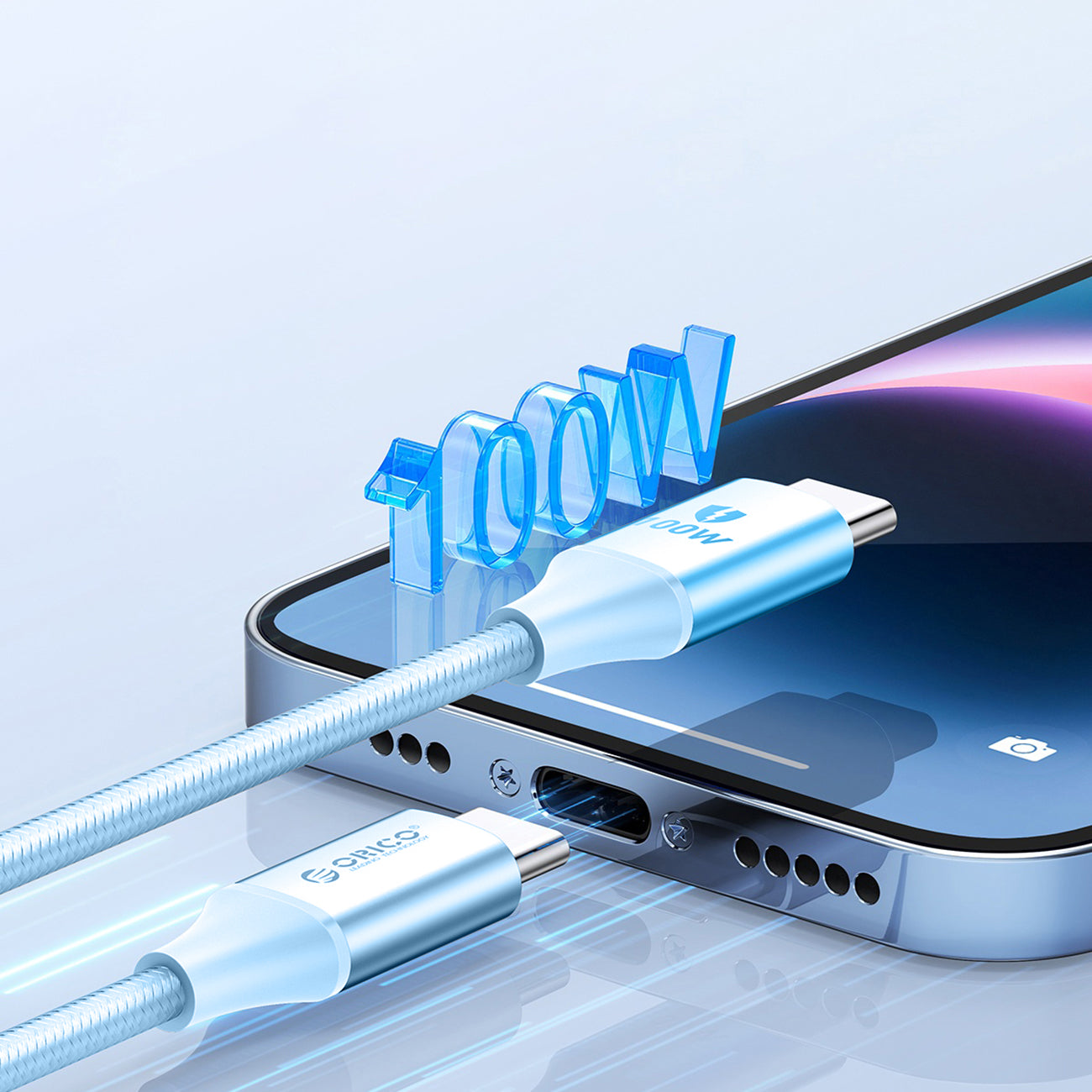 Orico CDX 100W 5A Power Delivery USB-C - USB-C laidas 1m - mėlynas