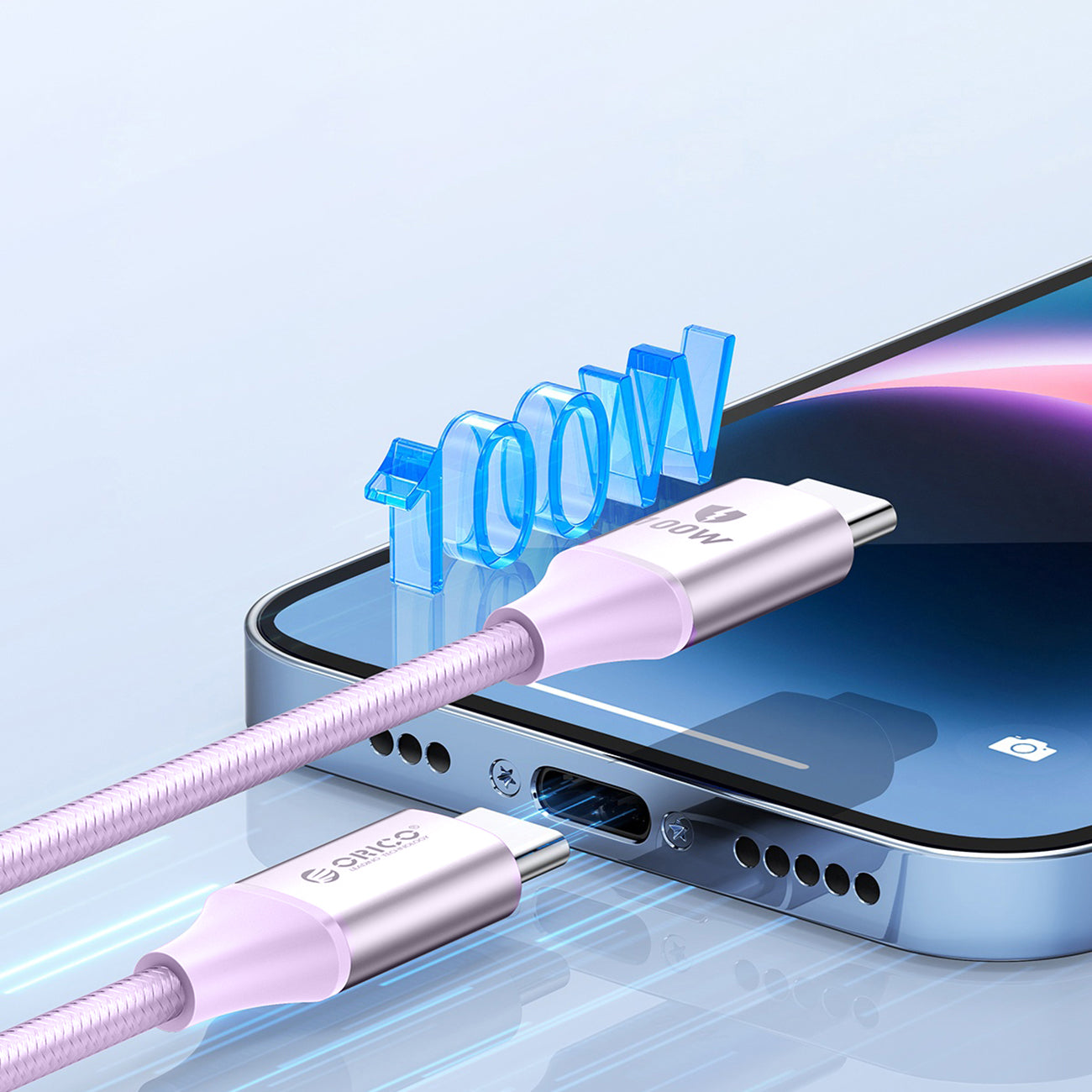 Orico CDX Laidas USB-C - USB-C 100W 5A Power Delivery 1m violetinis
