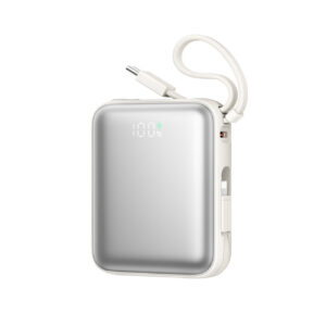 Joyroom išorinė baterija JR-PBF27 10000mAh 22.5W su integruotais USB-C ir Lightning laidais - baltas