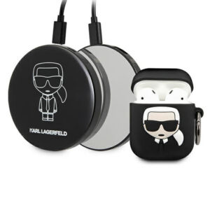 Karl Lagerfeld Ikonik dėklas AirPods + išorinė baterija - juodas