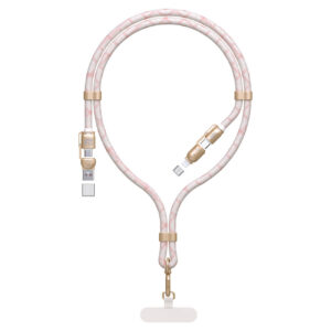 Dudao L20MAX 4in1 Laidas / Dirželis USB-A / USB-C / Lightning PD QC 65W 1.5m rožinis