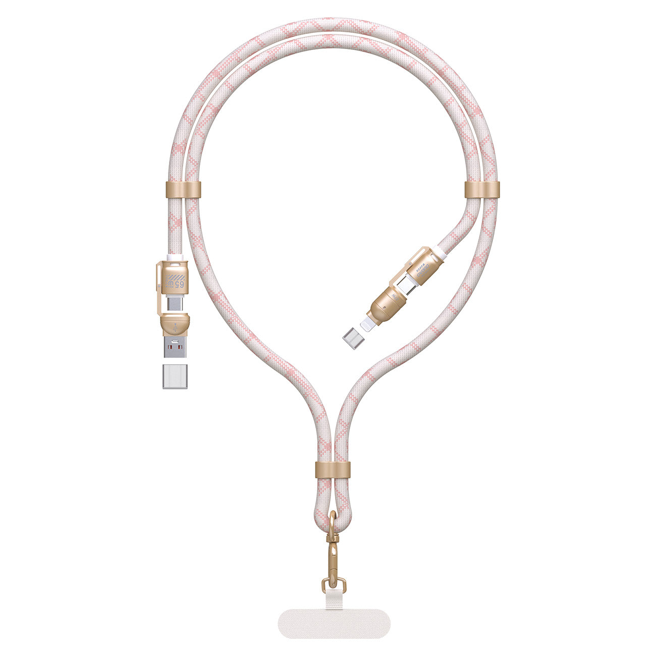 Dudao L20MAX 4in1 Laidas / Dirželis USB-A / USB-C / Lightning PD QC 65W 1.5m rožinis