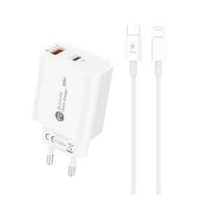 A6MaxL sieninis įkroviklis 20W USB-A USB-C su 1m USB-C - Lightning laidu - baltas