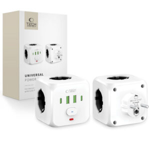 Tech-Protect PCL3x4 maitinimo ilgintuvas, 2x USB-A, 2x USB-C, 3x AC Type Schuko - baltas