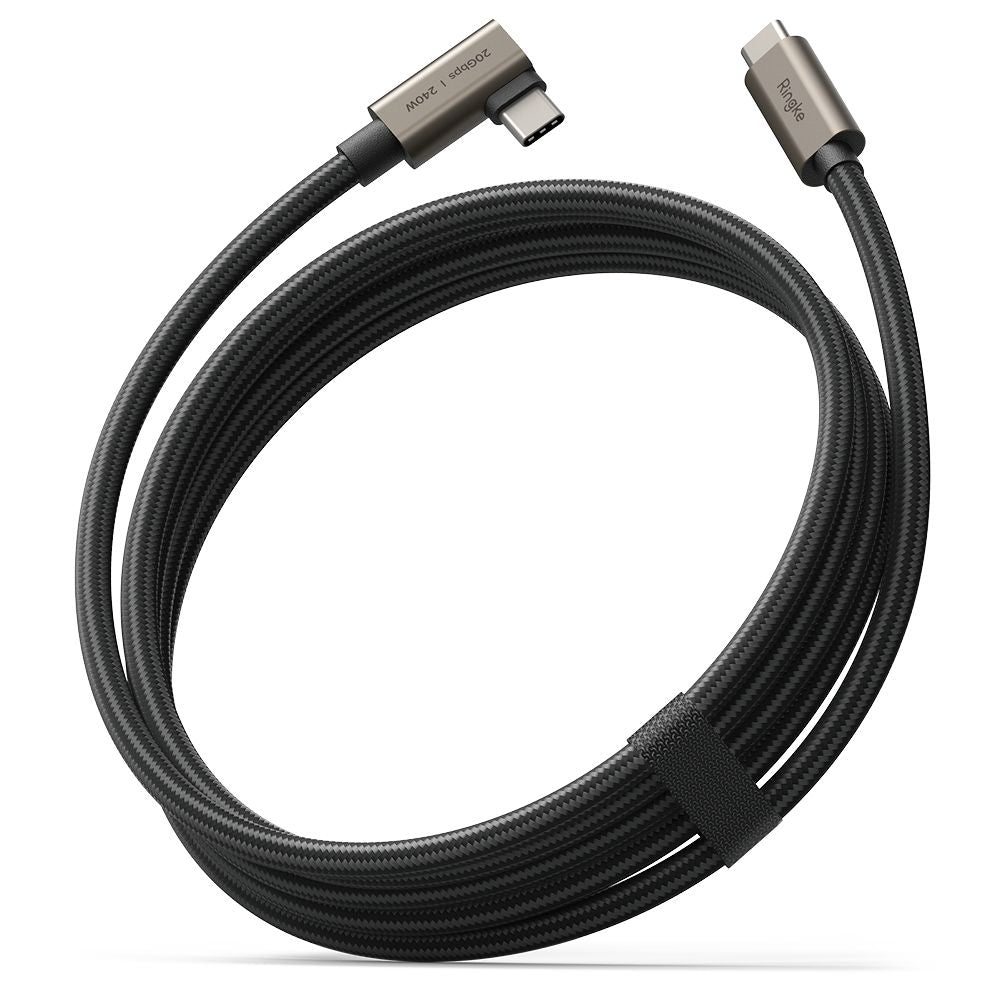 Ringke 3.2 gen. 2x2 USB-C, PD 3.1 240W 2m kampinis laidas - juodas