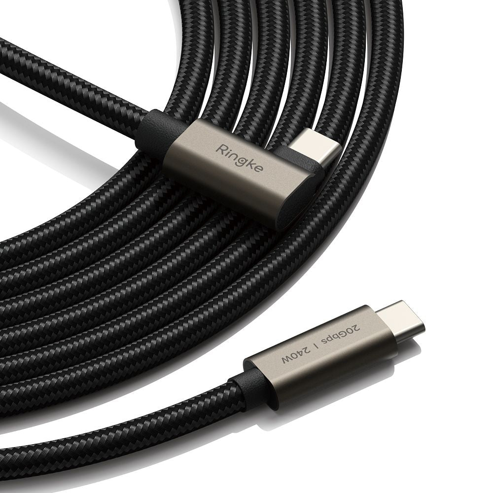 Ringke 3.2 gen. 2x2 USB-C, PD 3.1 240W 2m kampinis laidas - juodas