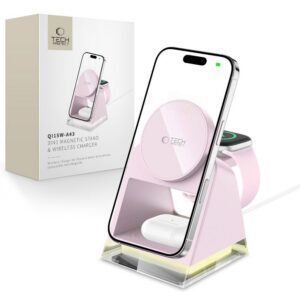 Tech-Protect 3in1 MagSafe indukcinis įkroviklis QI15W-A43 - rožinis