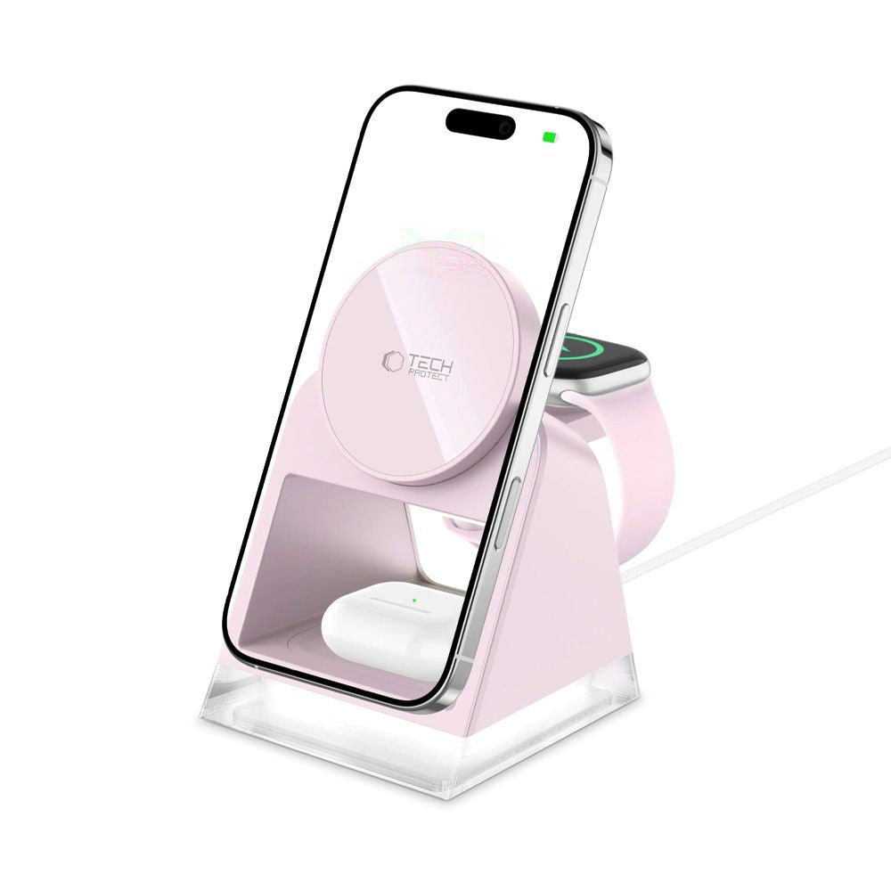 Tech-Protect 3in1 MagSafe indukcinis įkroviklis QI15W-A43 - rožinis