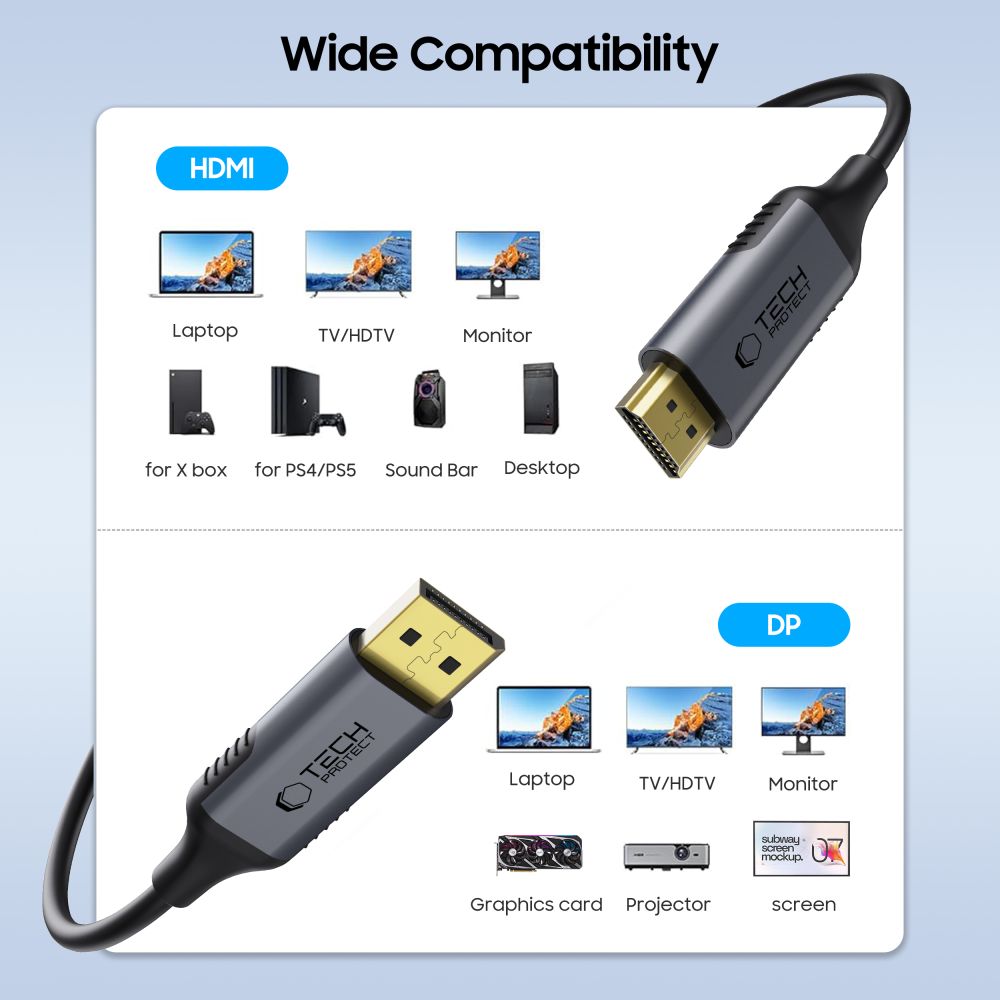 Tech-Protect UltraBoost DisplayPort / HDMI 2.0 laidas 4K 60Hz 2m - juodas