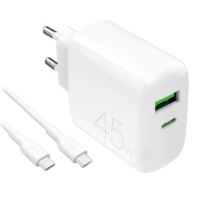 Puro Daily Prolite 45W USB-C USB-A Power Delivery įkroviklis su USB-C laidu - baltas