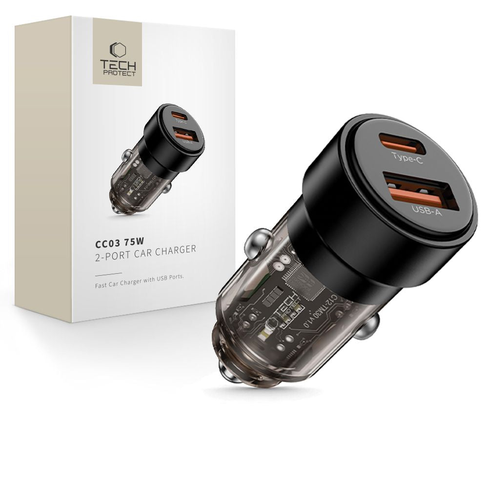CC03 2 jungčių PD75W automobilinis įkroviklis - juodas