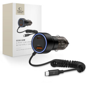 CC05 2 jungčių PD60W automobilinis įkroviklis + USB-C laidas - juodas
