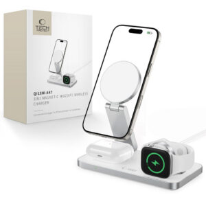 Tech-Protect QI15W-A47 MagSafe 3in1 indukcinis įkroviklis + USB-C laidas - baltas